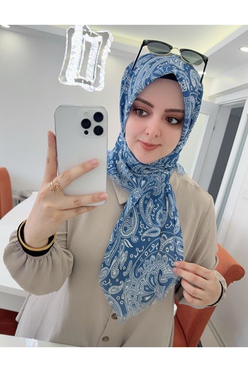 Rüya Koton Eşarp Luna Desen (Mavi)
