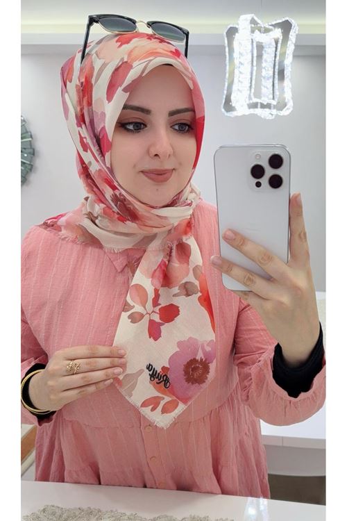 Rüya Koton Eşarp Manolya Desen  