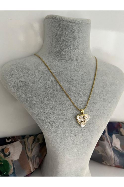 Çiçek-Kalp Model Çelik Kolye 