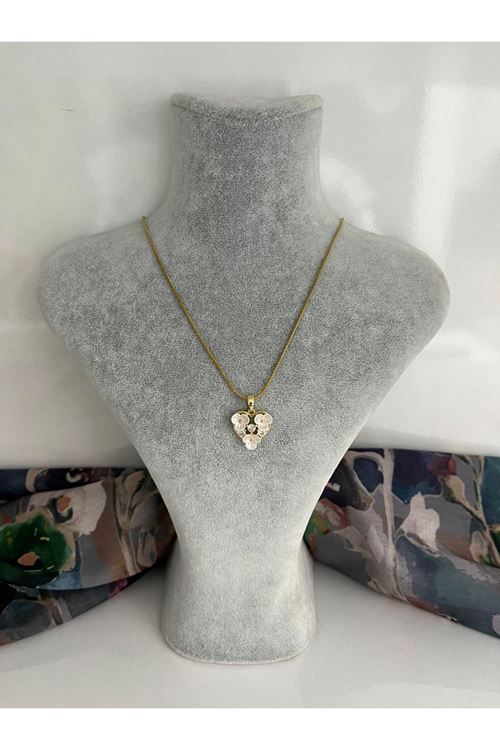 Çiçek-Kalp Model Çelik Kolye 