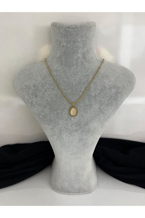 Sedefli Yuvarlak Model Çelik Kolye   