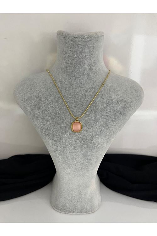 Sedefli Kare Model Çelik Kolye  