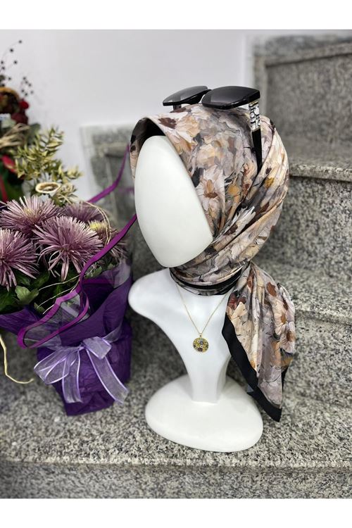 Çiçek Desen Bambu Kraş Eşarp   