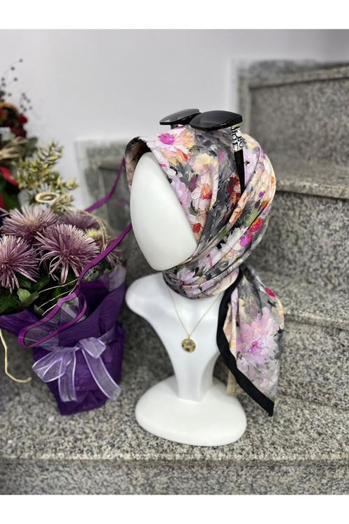 Çiçek Desen Bambu Kraş Eşarp   