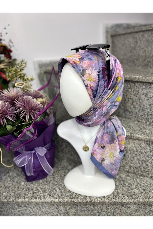 Çiçek Desen Bambu Kraş Eşarp   