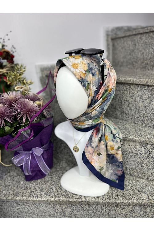 Çiçek Desen Bambu Kraş Eşarp  