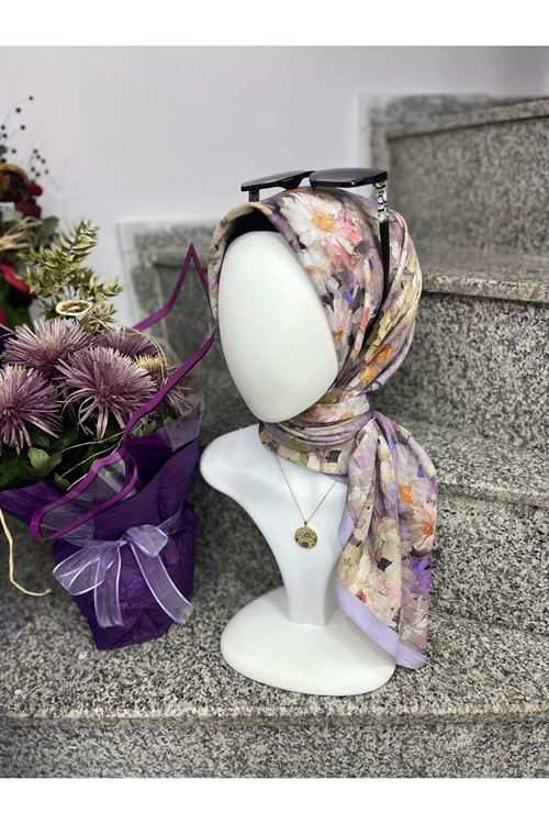 Çiçek Desen Bambu Kraş Eşarp  