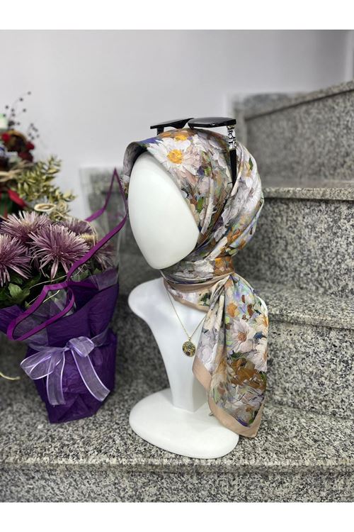 Çiçek Desen Bambu Kraş Eşarp 