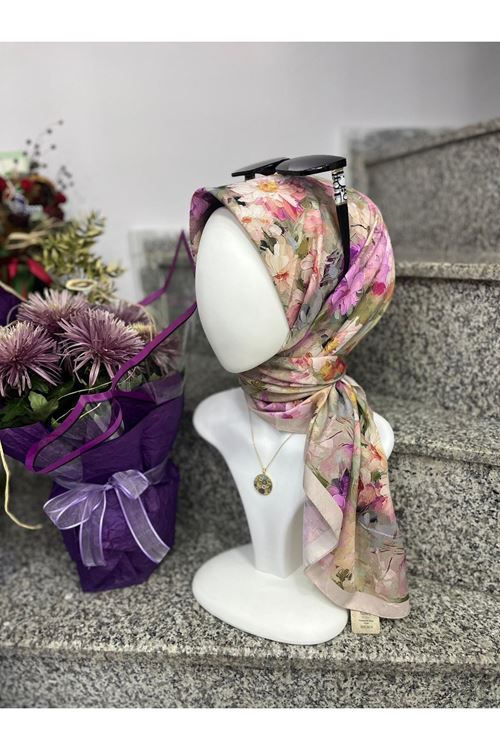 Çiçek Desen Bambu Kraş Eşarp    