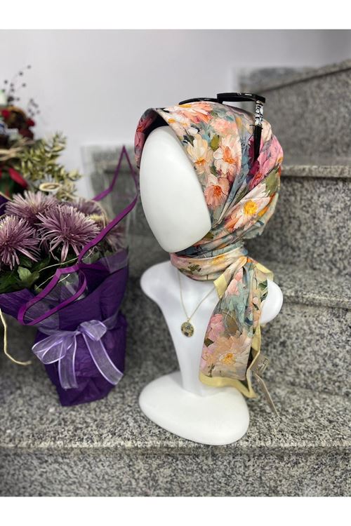 Çiçek Desen Bambu Kraş Eşarp 