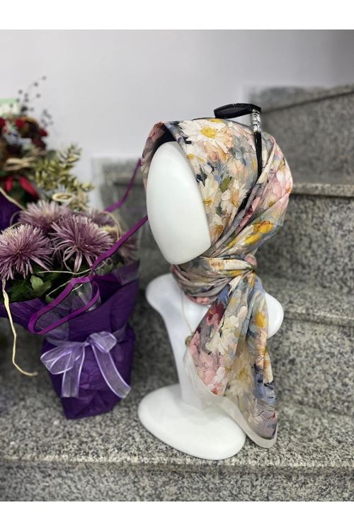 Çiçek Desen Bambu Kraş Eşarp   