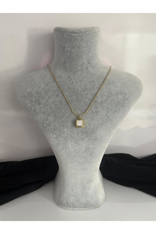 Sedefli Kare Model Çelik Kolye  