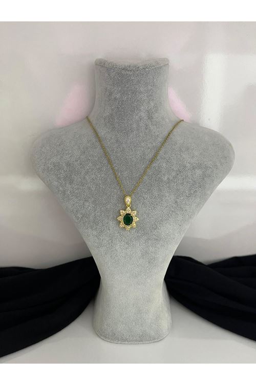 Taşlı Oval Model Çelik Kolye 