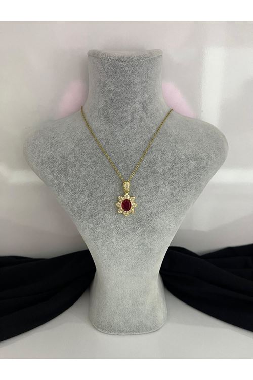 Taşlı Oval Model Çelik Kolye 