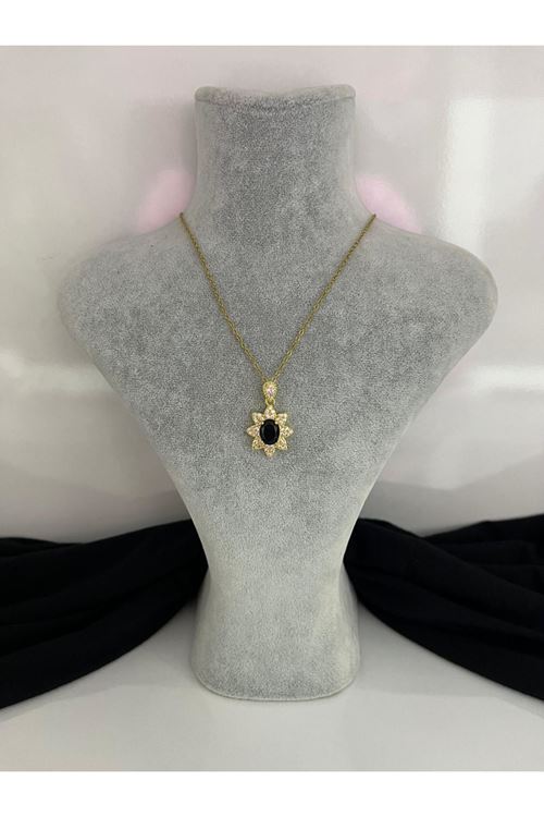 Taşlı Oval Model Çelik Kolye 