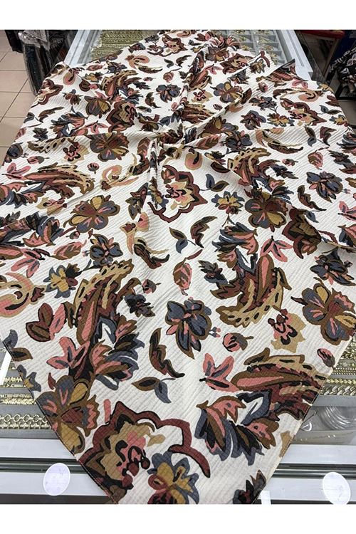  Naturel Eşarp  Çiçek Desen    