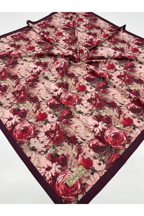 Şakayık Desen Bambu Kraş Eşarp  