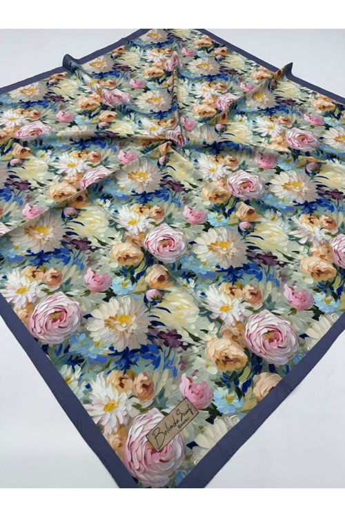 Şakayık Desen Bambu Kraş Eşarp  