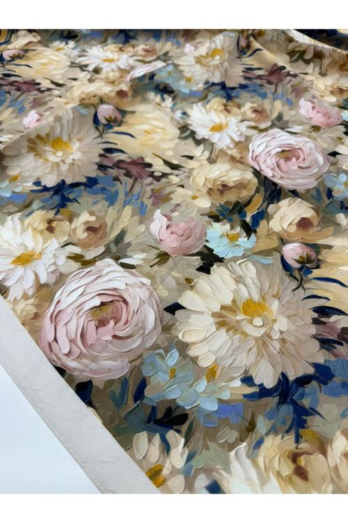 Şakayık Desen Bambu Kraş Eşarp  