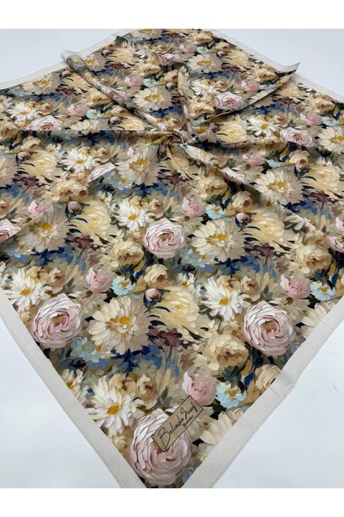 Şakayık Desen Bambu Kraş Eşarp  