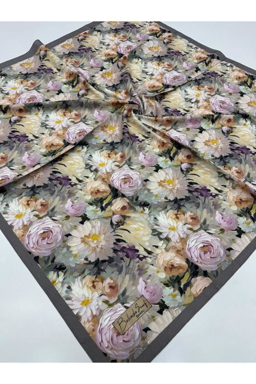 Şakayık Desen Bambu Kraş Eşarp   