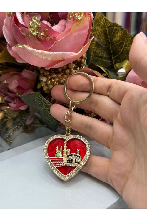 Sedefli Kalp Desen Anahtarlık (Kırmızı)