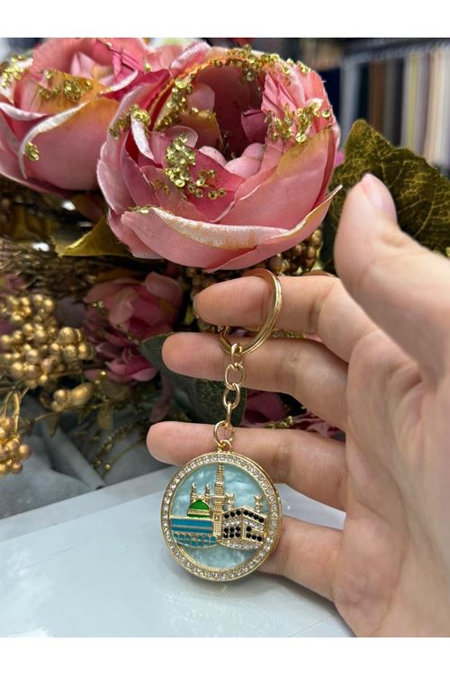 Sedefli Yuvarlak Desen Anahtarlık (Turkuaz)