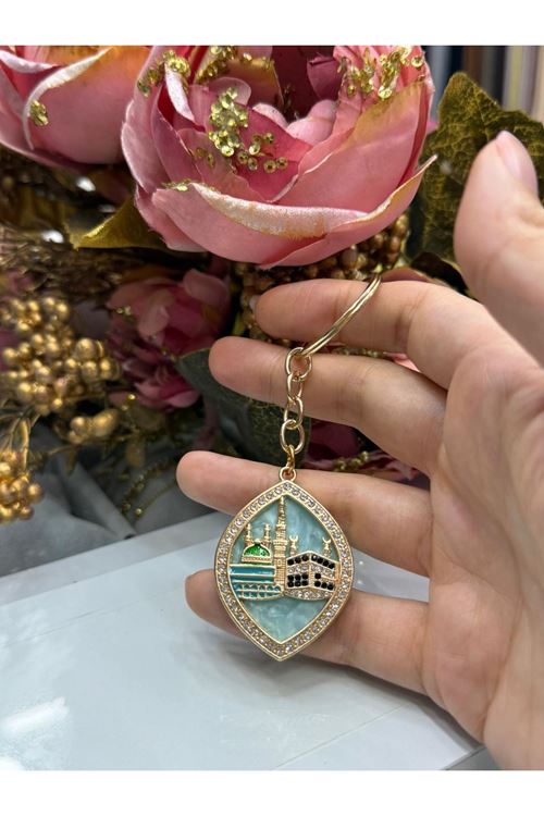 Sedefli Elips Desen Anahtarlık (Turkuaz)