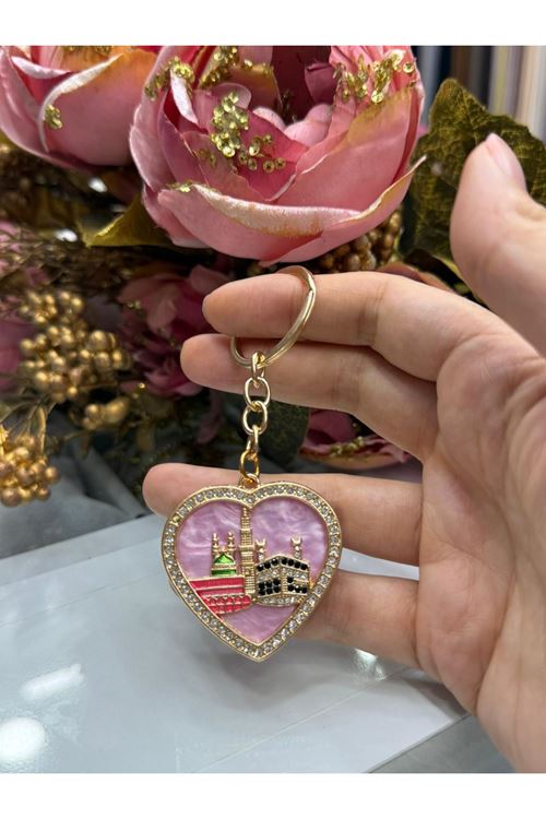 Sedefli Kalp Desen Anahtarlık (Pembe) 