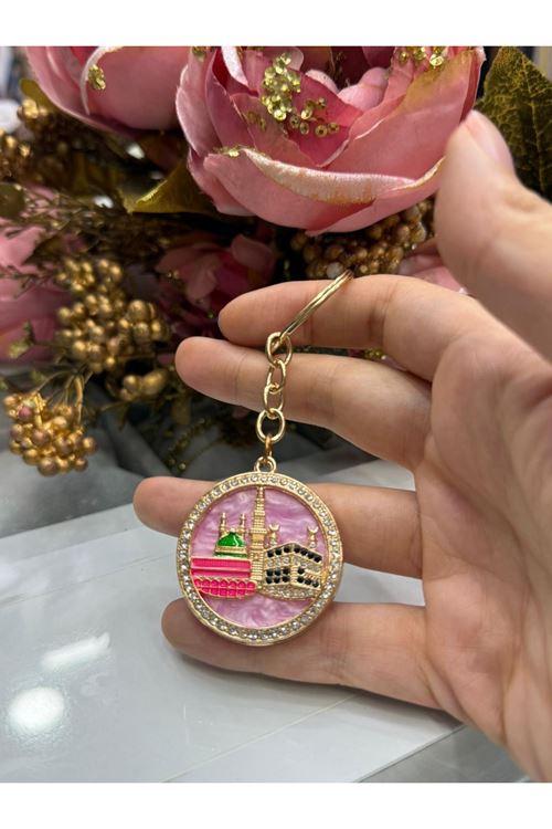 Sedefli Yuvarlak Desen Anahtarlık (Pembe)  