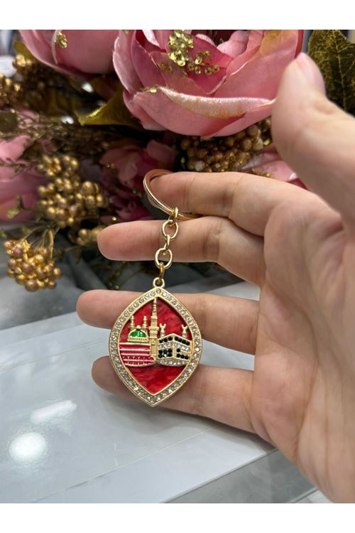 Sedefli Elips Desen Anahtarlık (Kırmızı) 