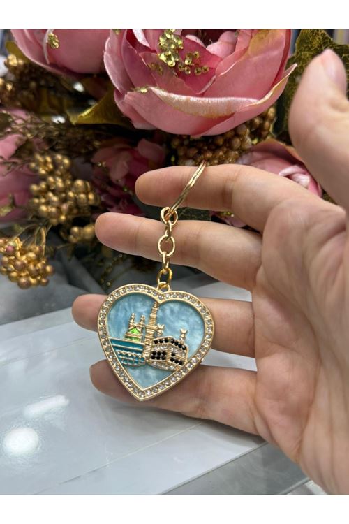 Sedefli Kalp Desen Anahtarlık (Turkuaz)  