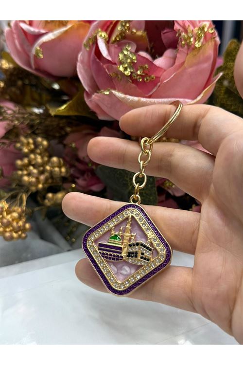 Sedefli Kare Desen Anahtarlık (Lila)  