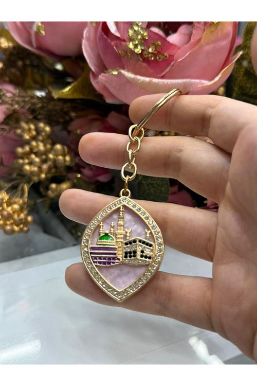 Sedefli Elips Desen Anahtarlık (Pembe)   