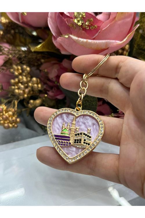 Sedefli Kalp Desen Anahtarlık (Lila)  