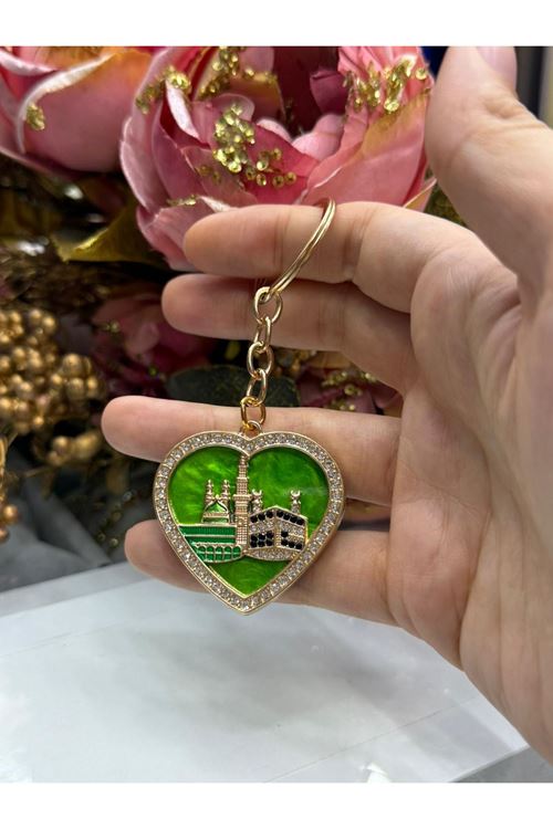 Sedefli Kalp Desen Anahtarlık (Yeşil)  