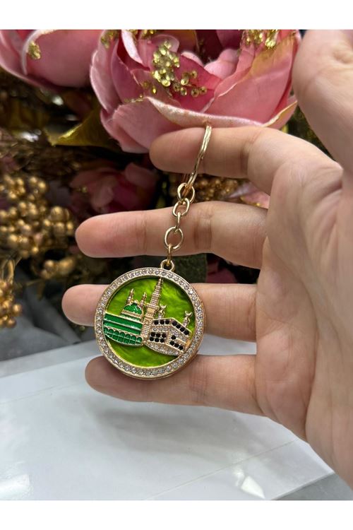 Sedefli Yuvarlak Desen Anahtarlık (Yeşil)   