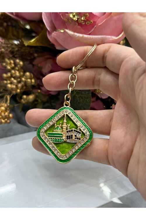 Sedefli Kare Desen Anahtarlık (Yeşil)  