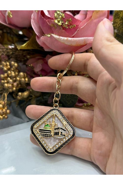 Sedefli Kare Desen Anahtarlık (Beyaz)   