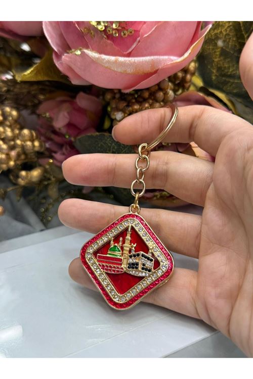 Sedefli Kare Desen Anahtarlık (Kırmızı)    