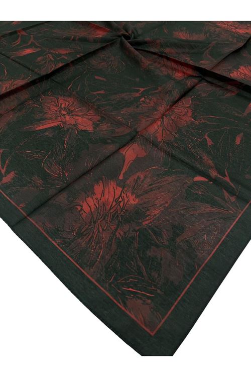 Rose Desen Soft Eşarp (Kırmızı Bordo Siyah)