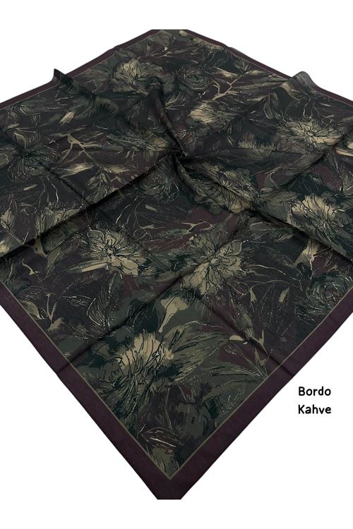 Rose Desen Soft Eşarp (Bordo Kahve)