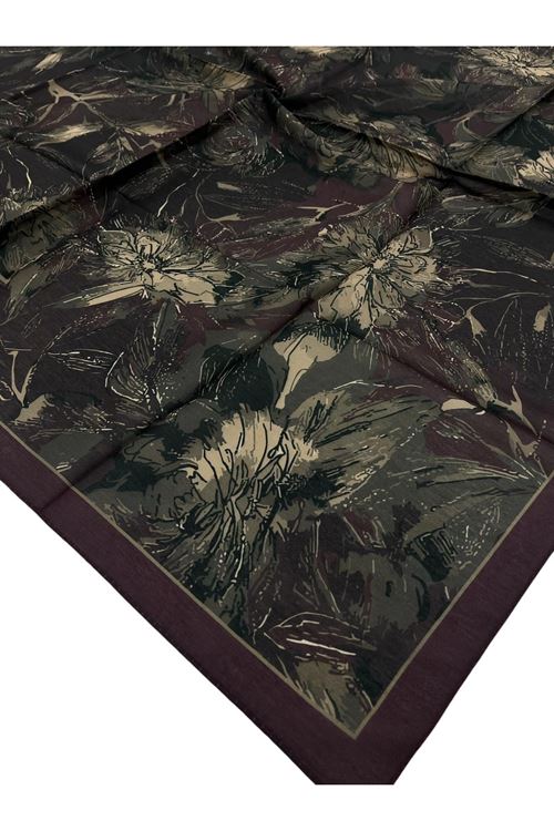 Rose Desen Soft Eşarp (Bordo Kahve)