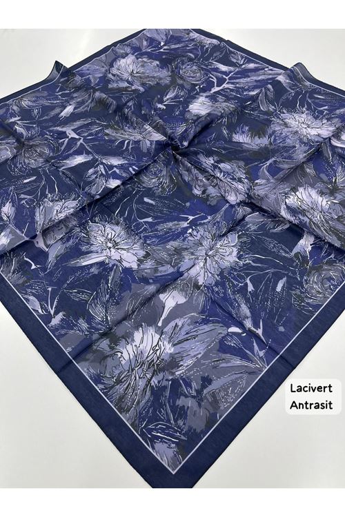 Rose Desen Soft Eşarp (Lacivert Antrasit)