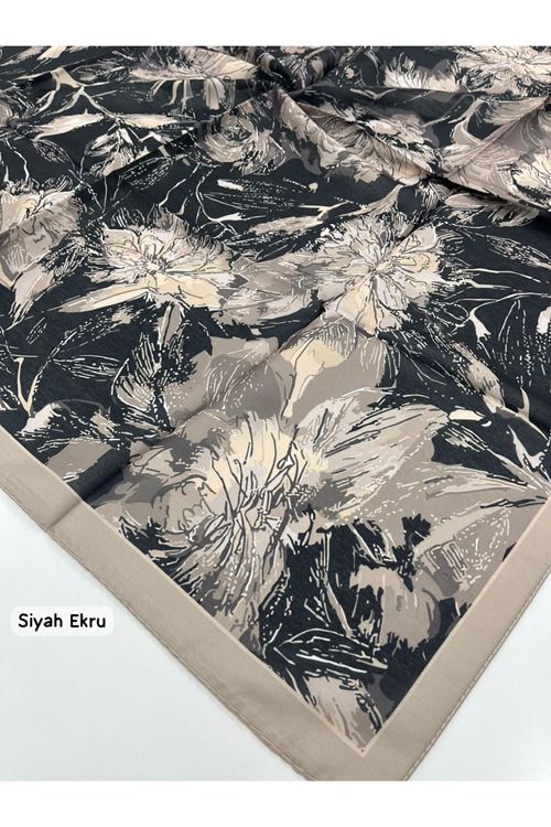 Rose Desen Soft Eşarp (Siyah Ekru)