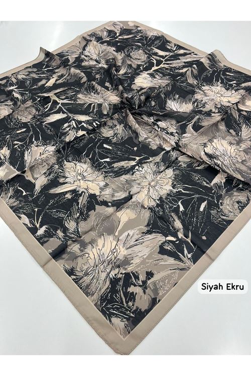 Rose Desen Soft Eşarp (Siyah Ekru)