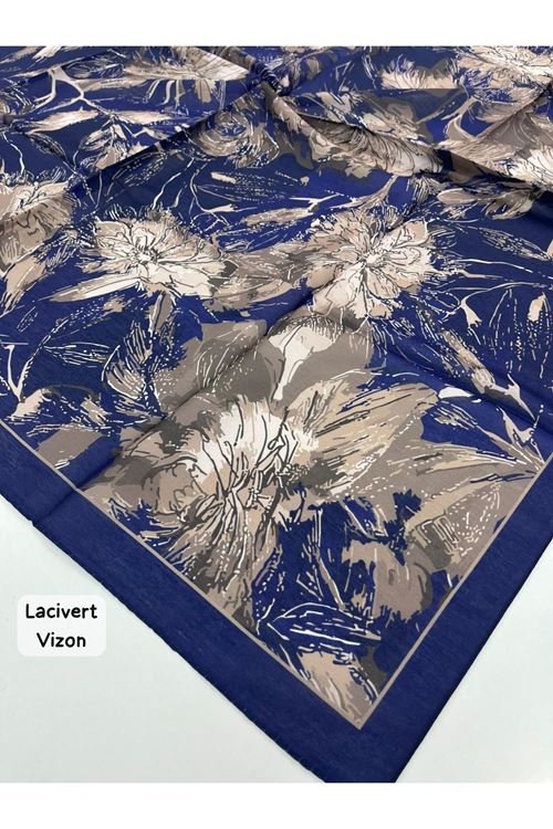 Rose Desen Soft Eşarp (Lacivert Vizon)