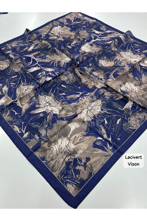 Rose Desen Soft Eşarp (Lacivert Vizon)