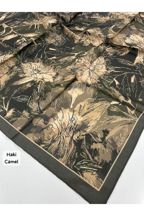 Rose Desen Soft Eşarp (Haki Camel)