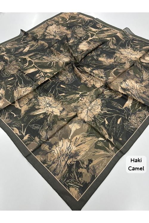Rose Desen Soft Eşarp (Haki Camel)